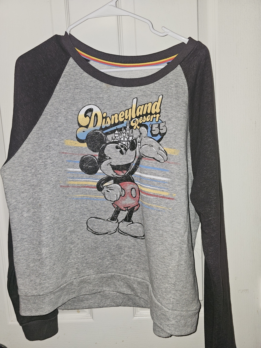 Disney Grey and Black Mickey Raglan Sweatshirt with Retro Graphic